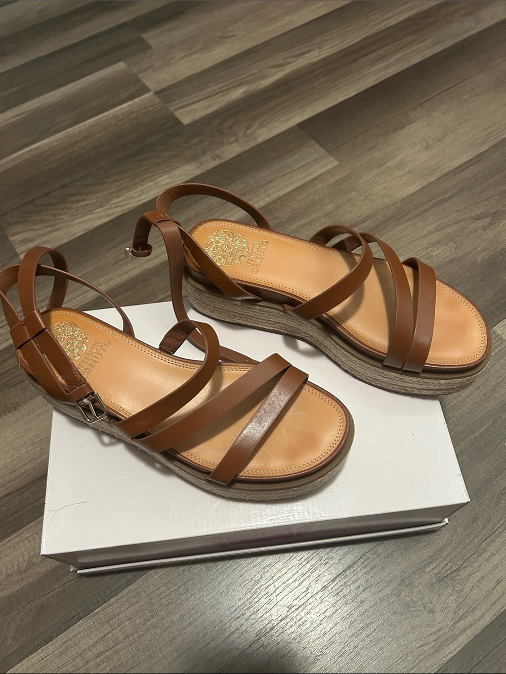 Vince Camuto Tan Strappy Espadrille Wedge Sandals